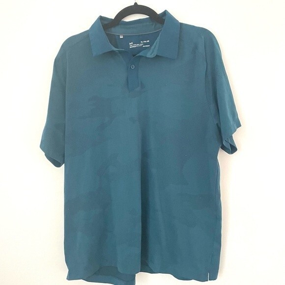 Under Armour HEAT GEAR Teal Blue Loose Fit Short Sleeve Golf Polo Shirt xLarge - Picture 2 of 6